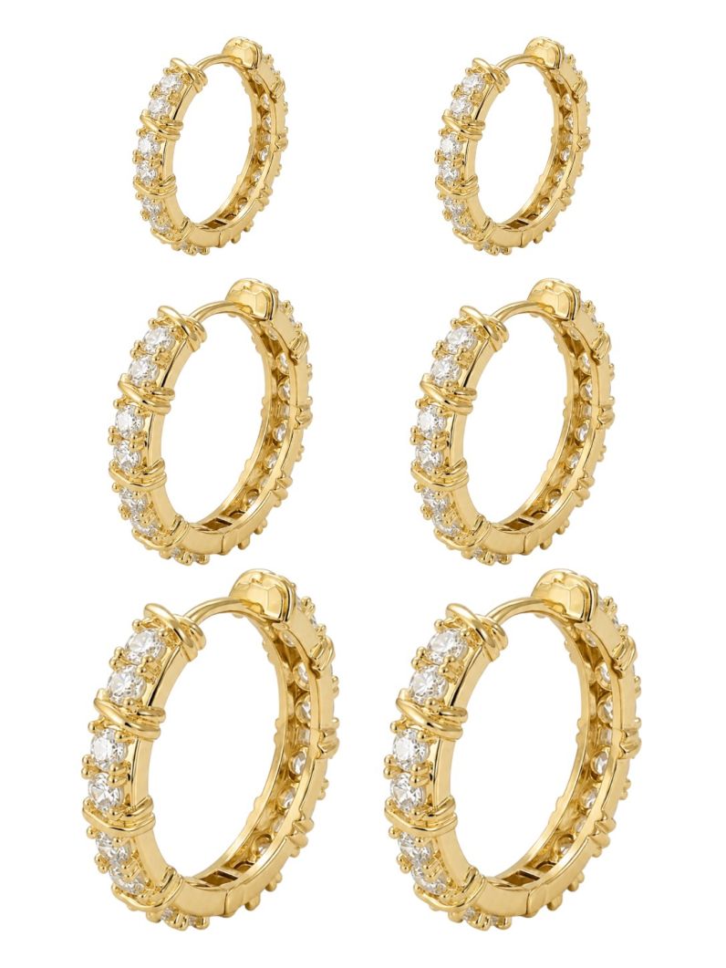 Trio de Brinco Folheado a Ouro 18k e Prata Insp. Joalheria Argola Zirconia X