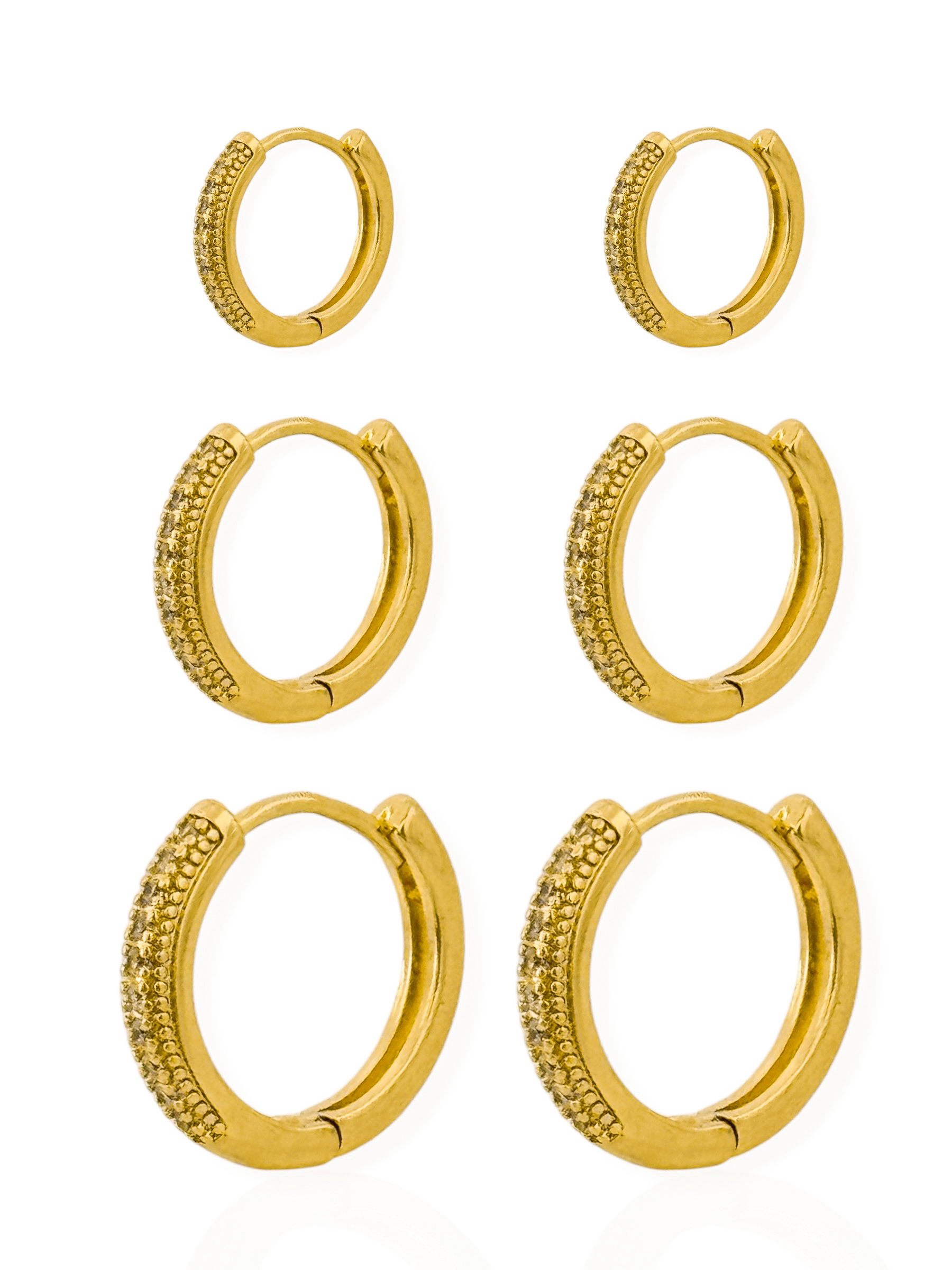 Trio de Brinco Folheado a Ouro 18k e Prata Argolas Com Zircônia