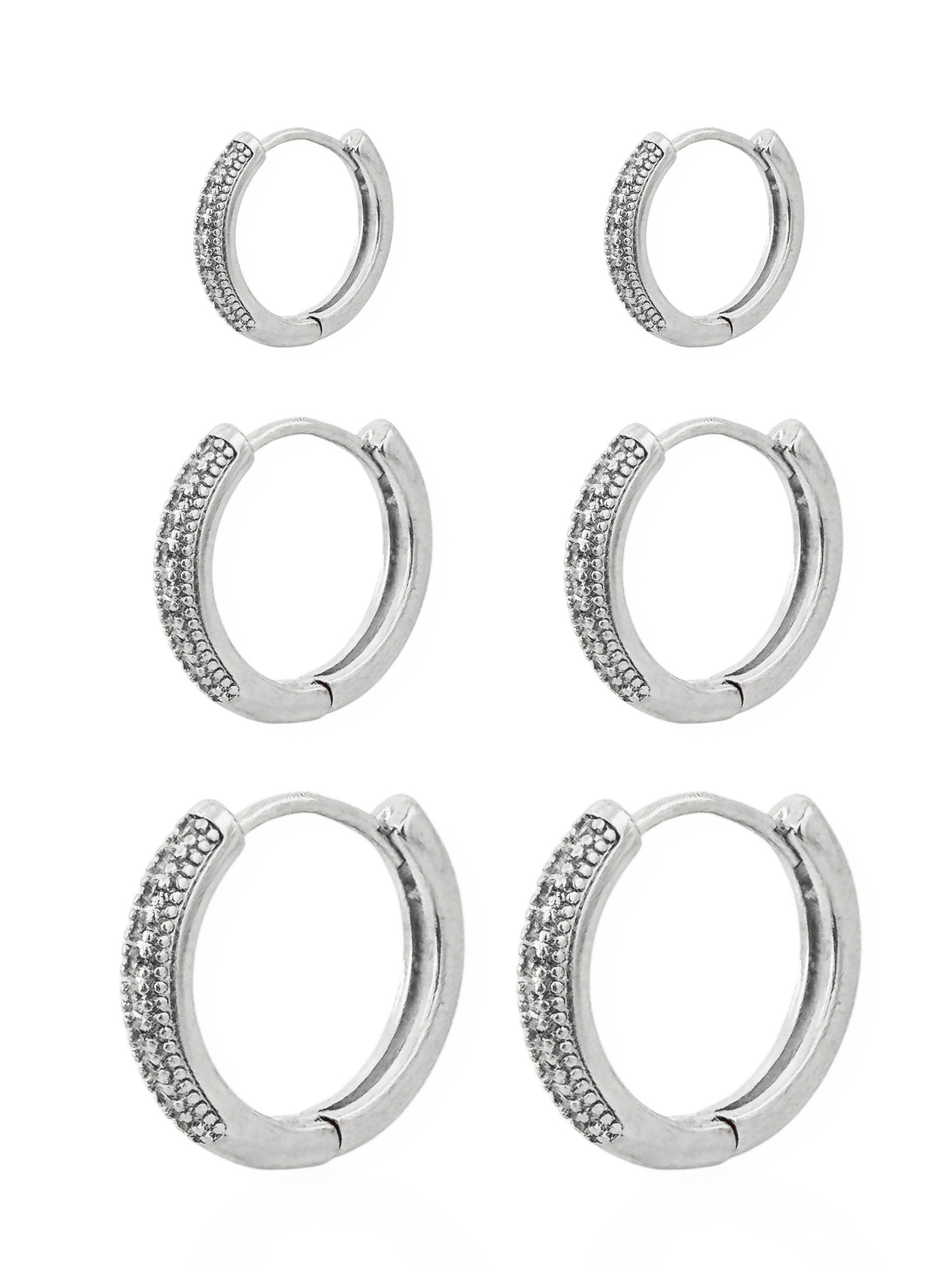 Trio de Brinco Folheado a Ouro 18k e Prata Argolas Com Zircônia