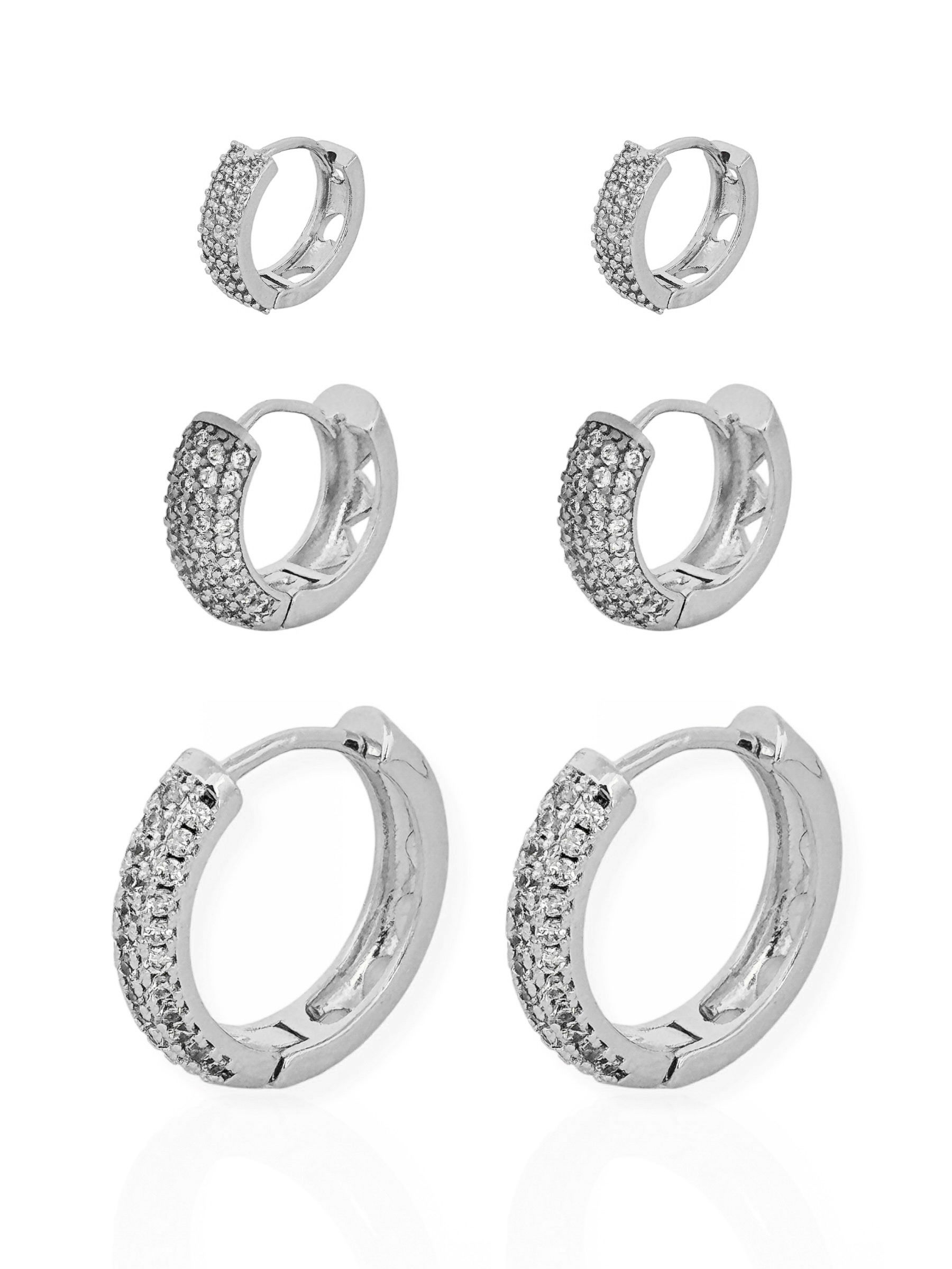 Trio de Brinco Folheado a Ouro 18k e Prata Argolas Cravejadas e Lisos