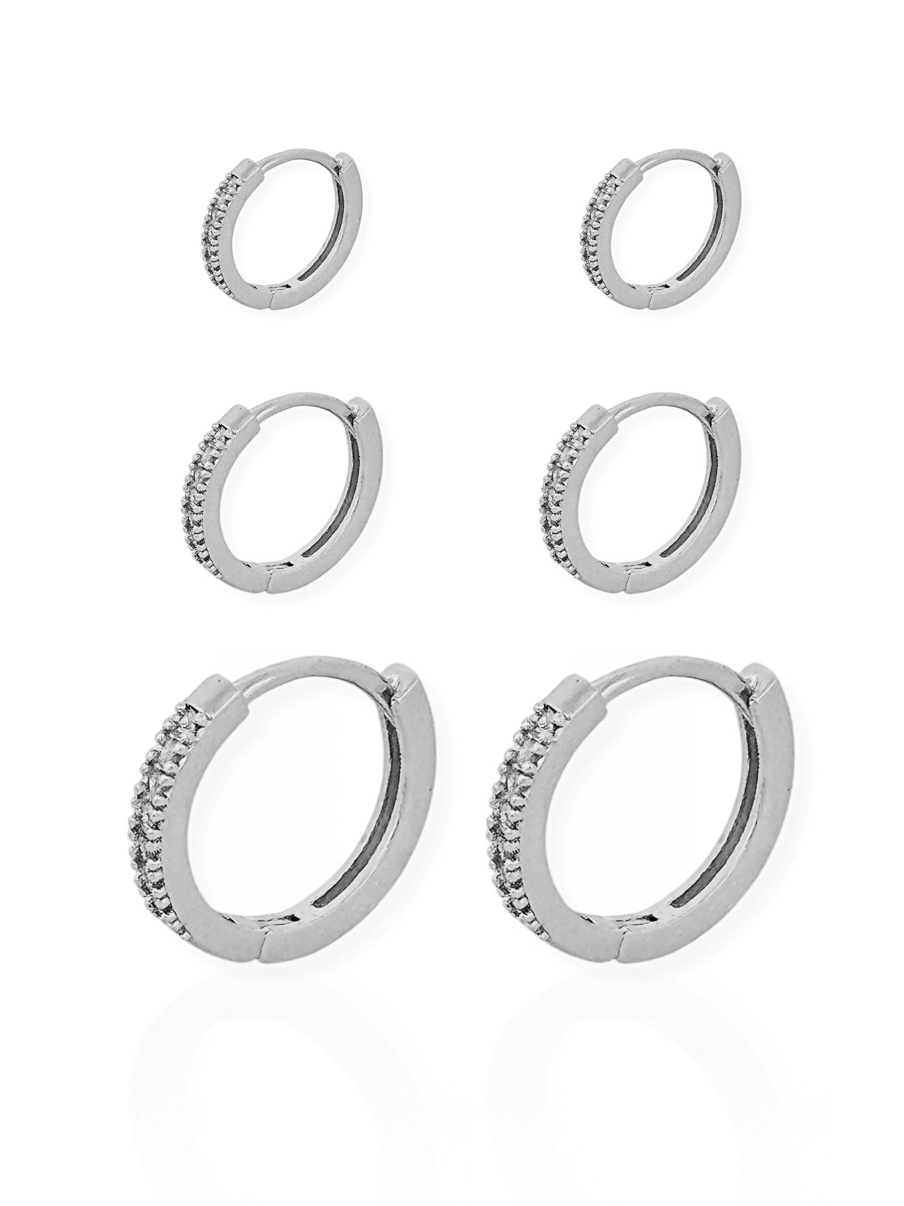 Trio de Brinco Folheado a Ouro 18k e Prata Argolas Cravejadas Finas