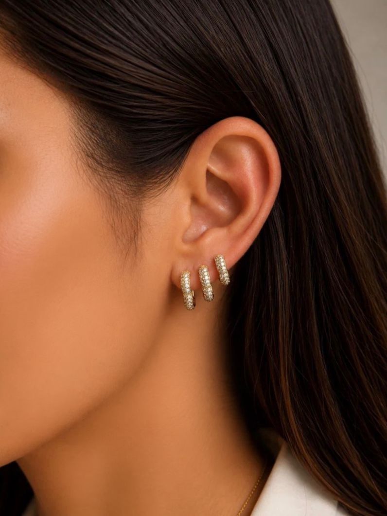 Trio de Brinco Folheado a Ouro 18k e Prata Argolas Design Coração