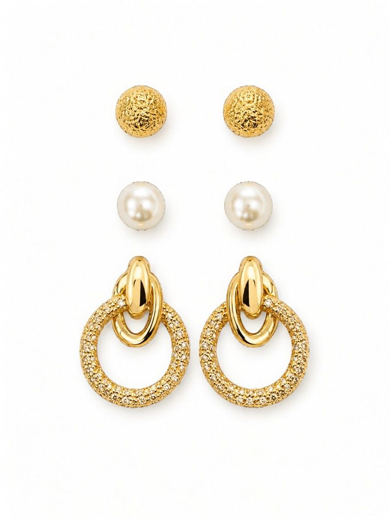 Trio de Brinco Folheado a Ouro 18k e Prata Argolas Design Lisa