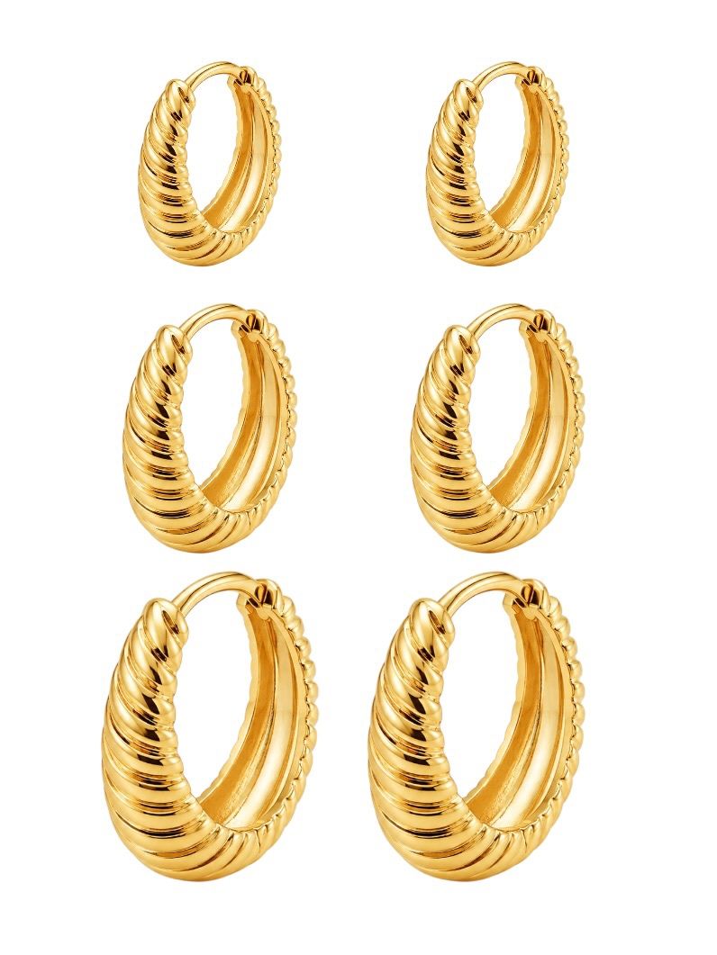 Trio de Brinco Folheado a Ouro 18k e Prata Argolas Detalhadas