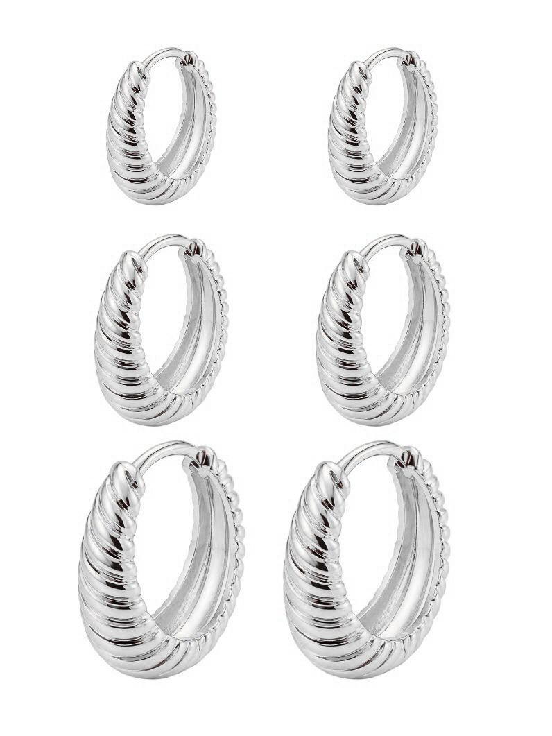 Trio de Brinco Folheado a Ouro 18k e Prata Argolas Detalhadas