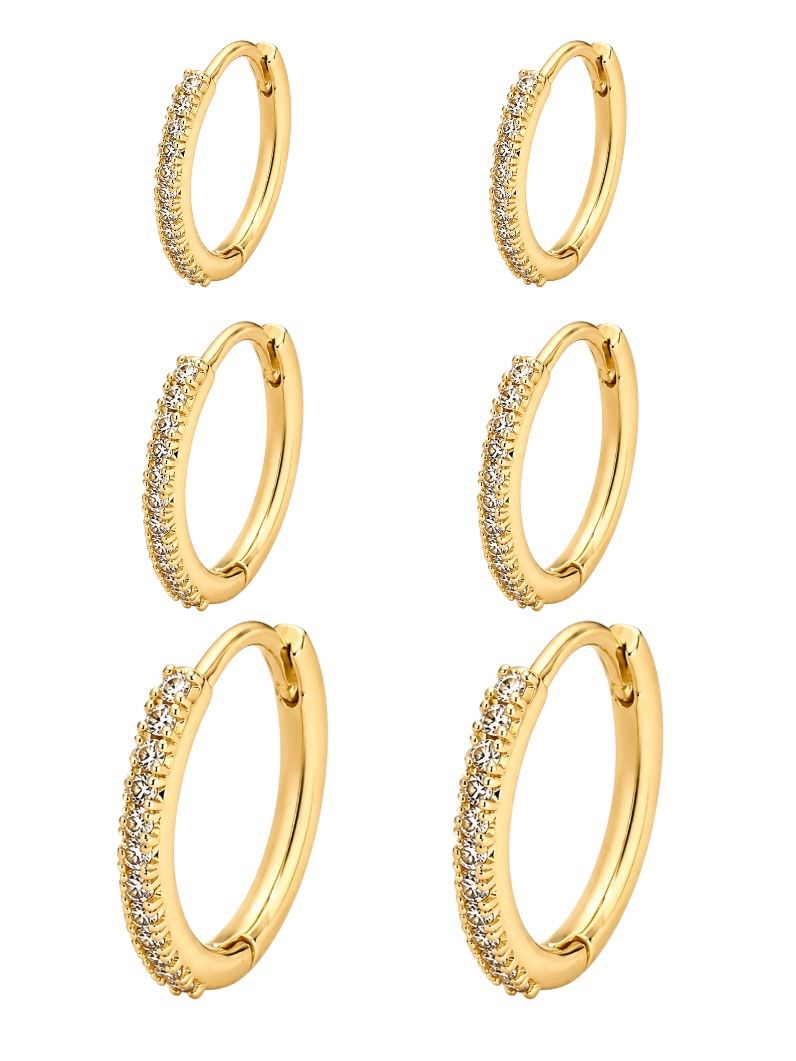 Trio de Brinco Folheado a Ouro 18k e Prata Argolas Finas Cravejadas