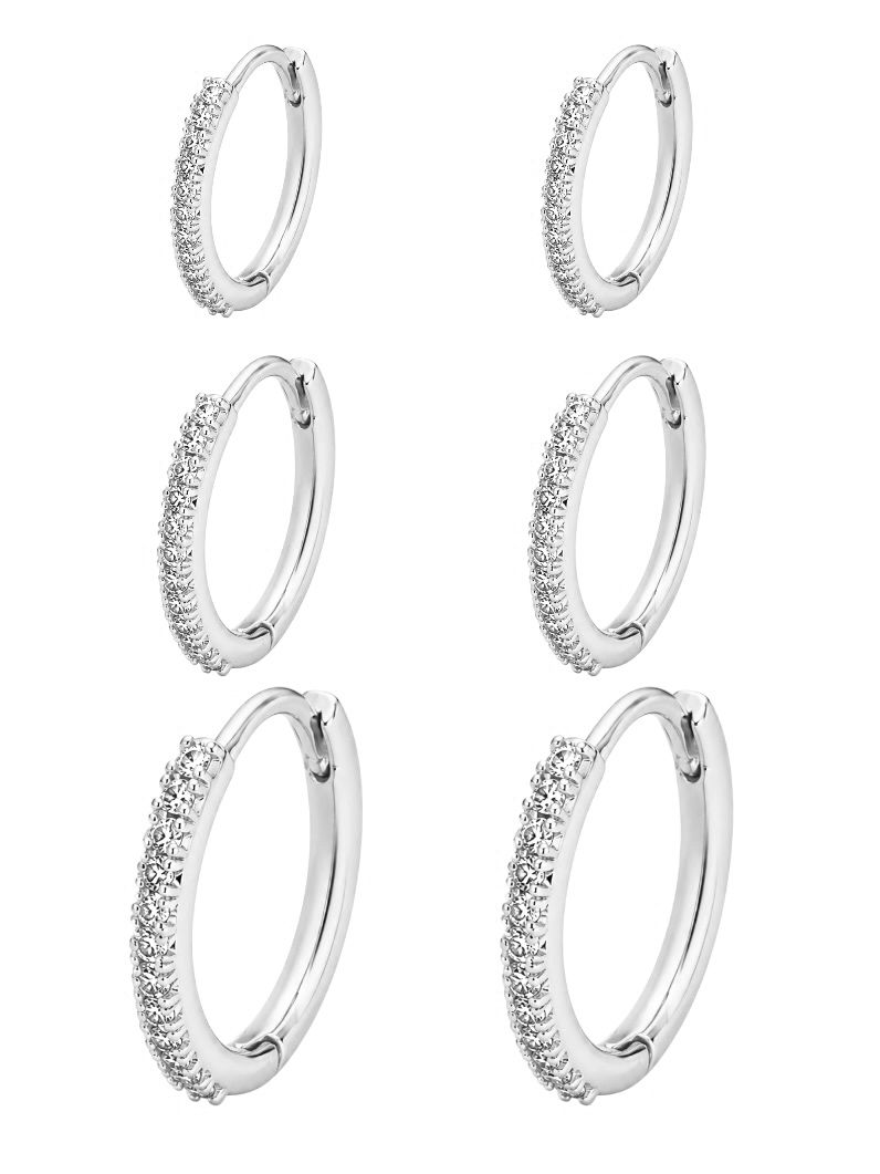 Trio de Brinco Folheado a Ouro 18k e Prata Argolas Finas Cravejadas