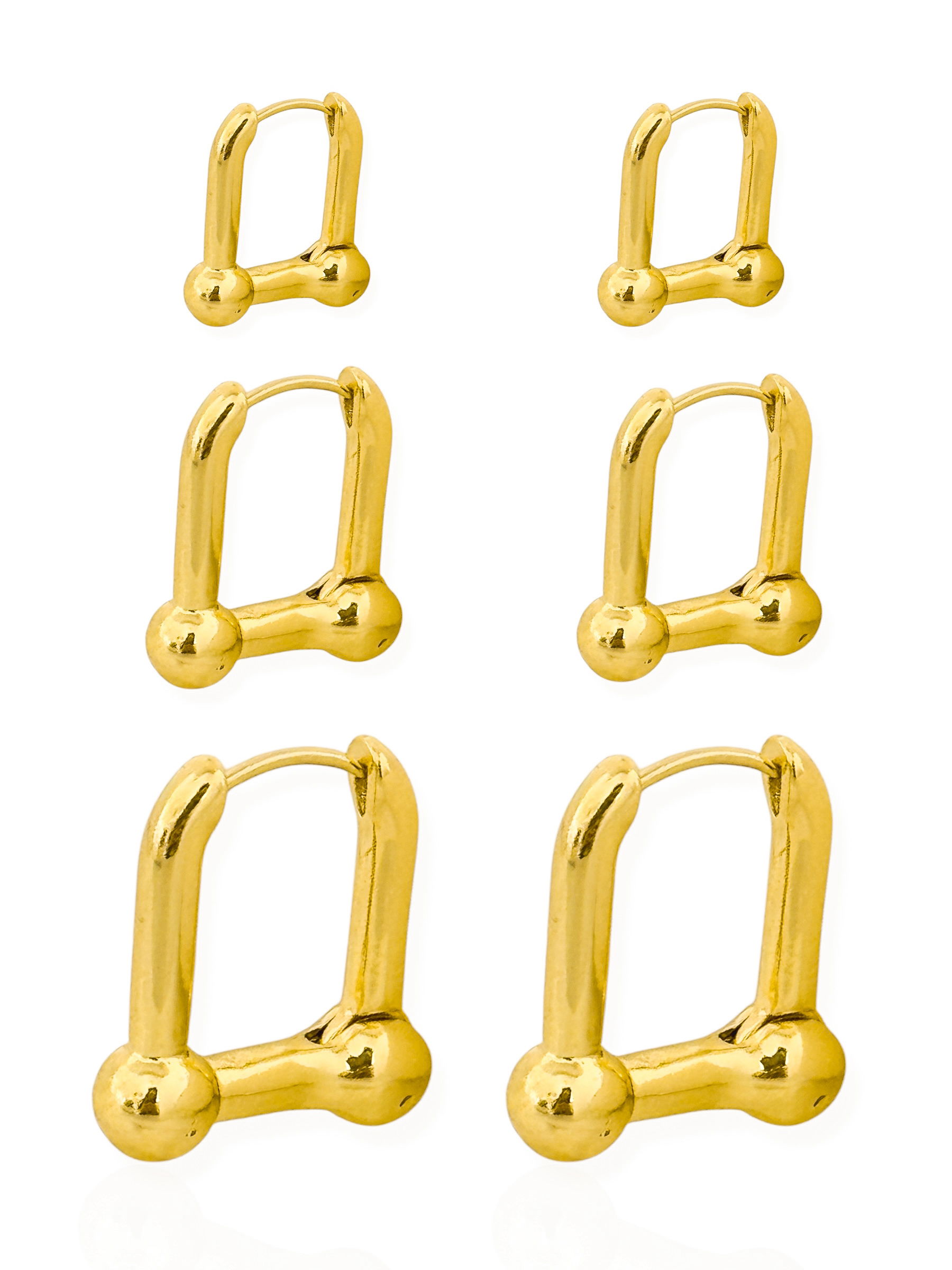 Trio de Brinco Folheado a Ouro 18k e Prata Argolas Inspiração Grandes Marcas