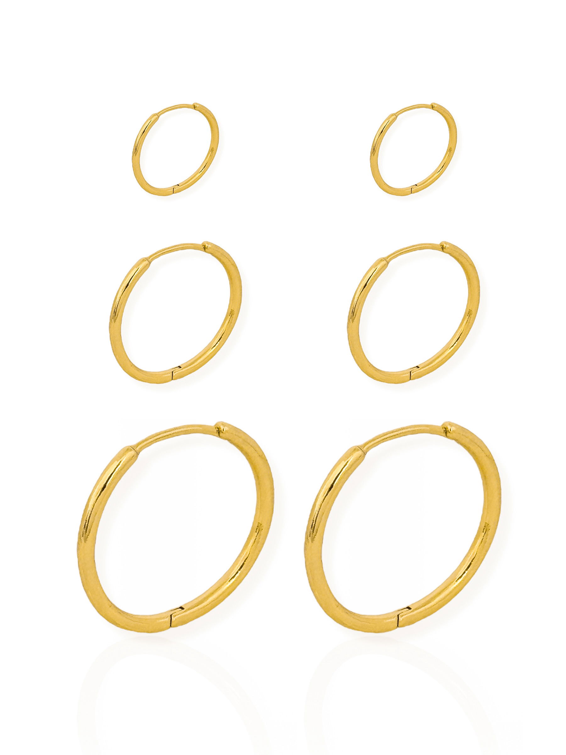 Trio de Brinco Folheado a Ouro 18k e Prata Argolas Lisas