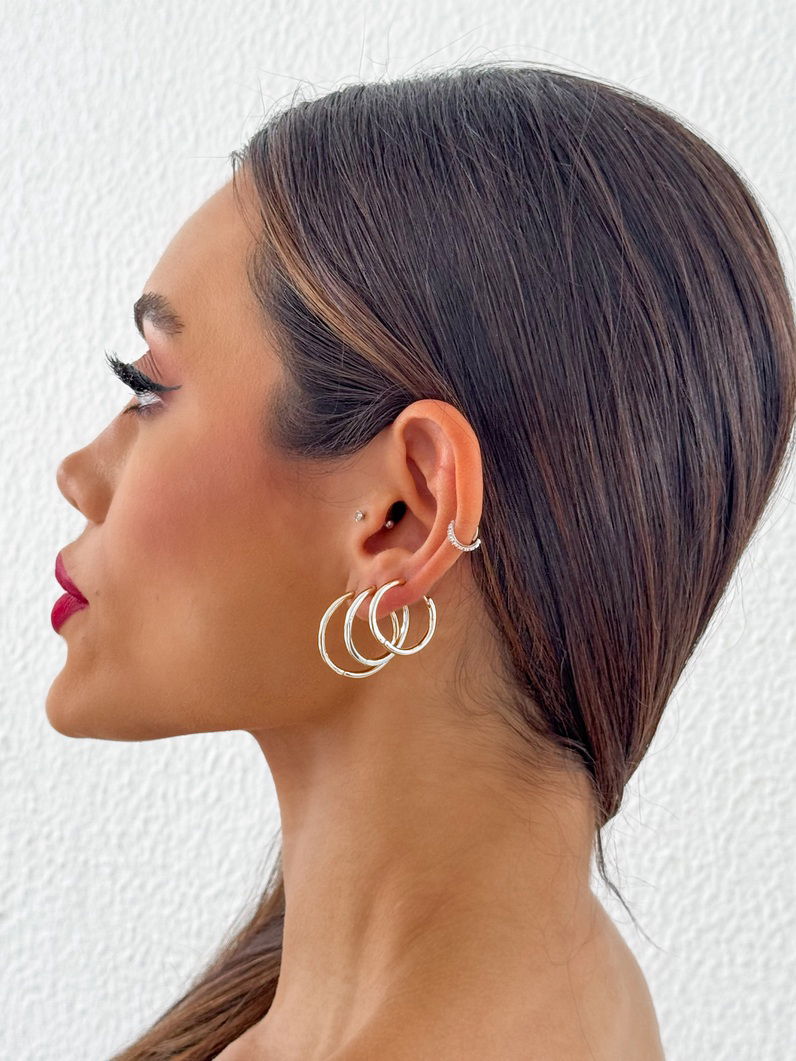 Trio de Brinco Folheado a Ouro 18k e Prata Argolas Lisas