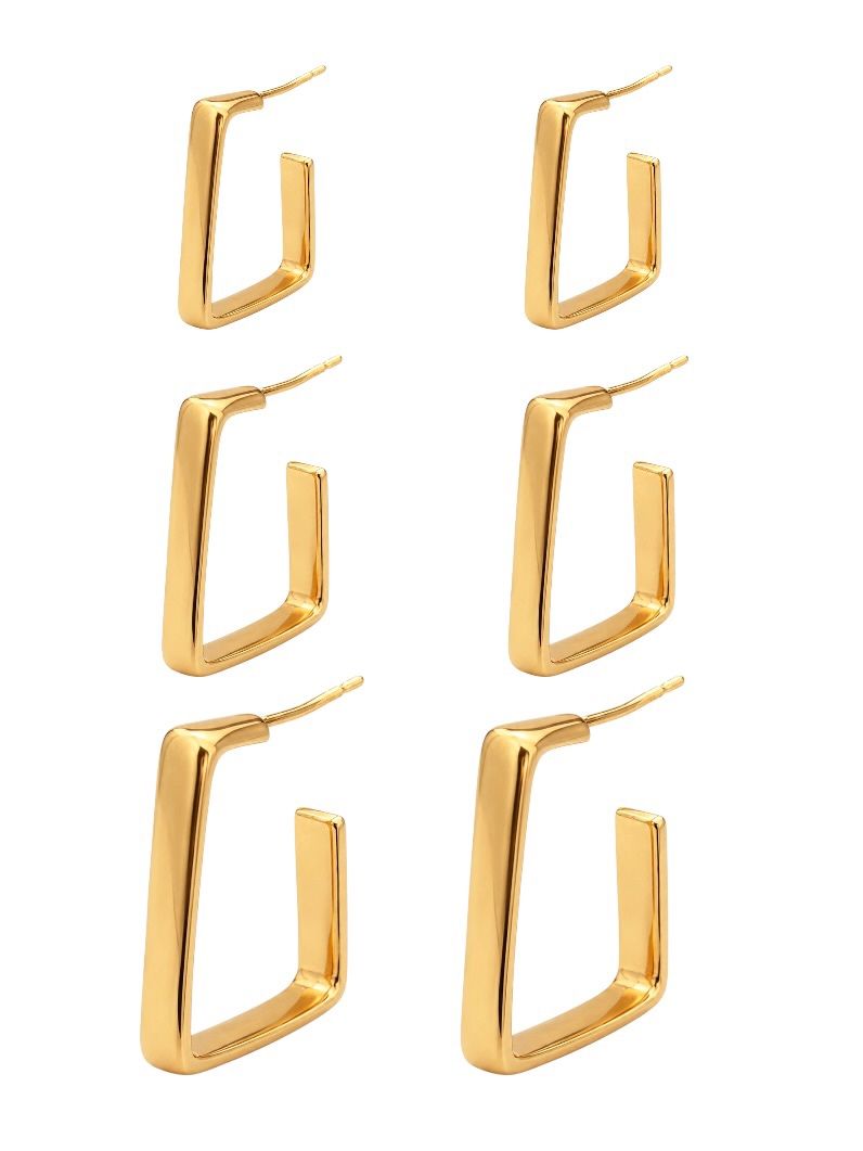 Trio de Brinco Folheado a Ouro 18k e Prata Argolas Quadradas