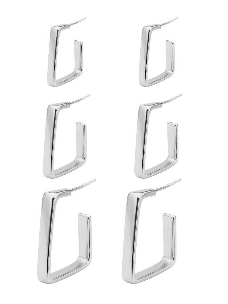 Trio de Brinco Folheado a Ouro 18k e Prata Argolas Quadradas