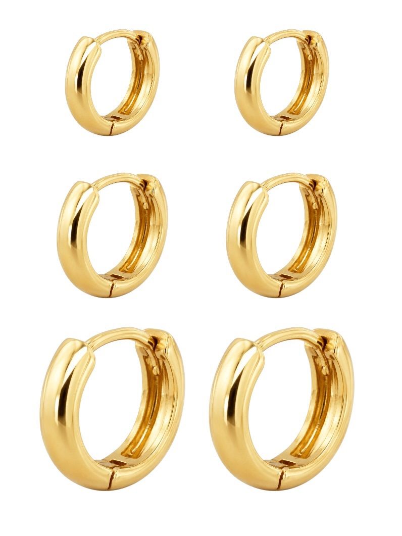 Trio de Brinco Folheado a Ouro 18k e Prata Argolinhas