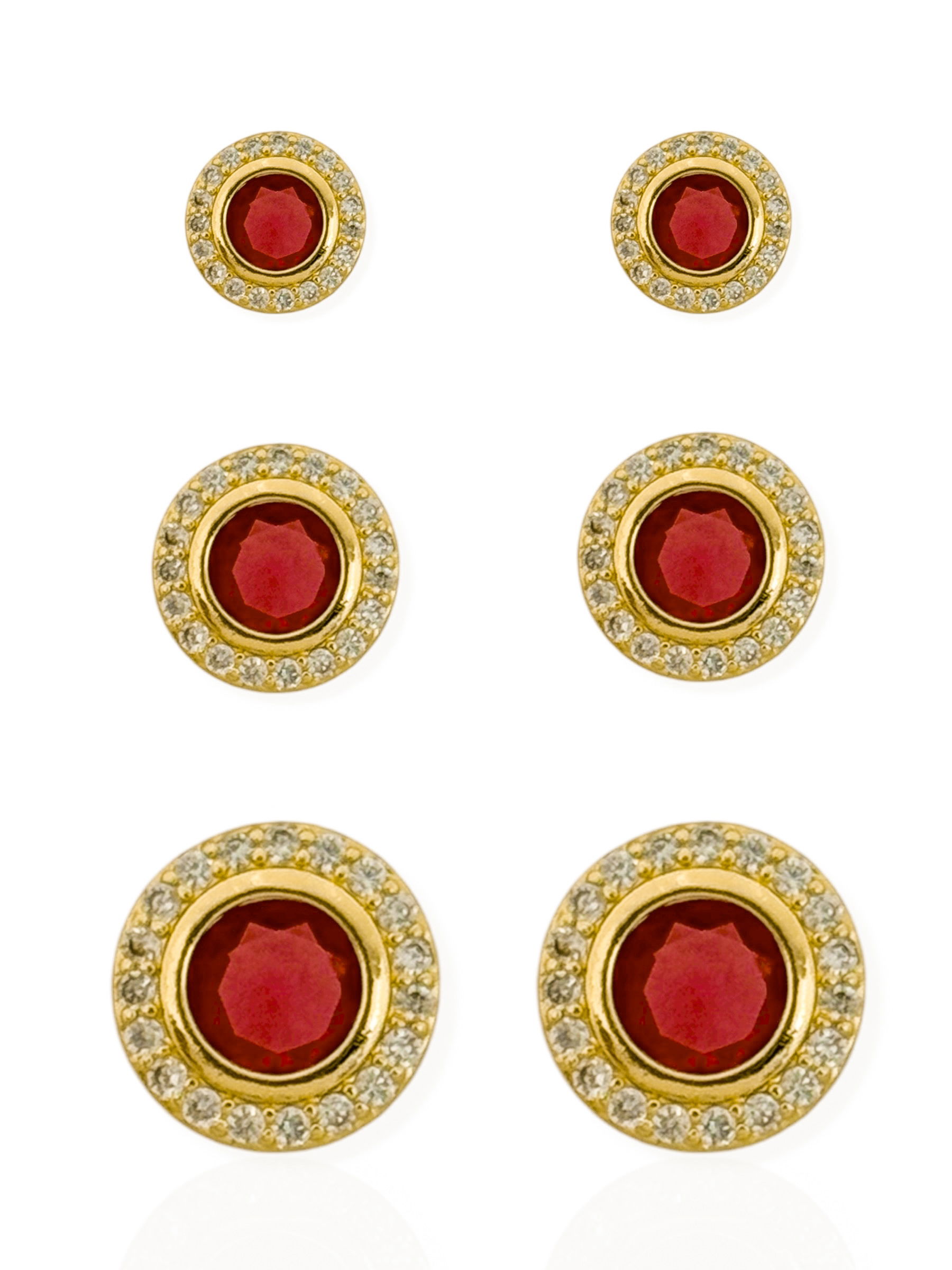 Trio de Brinco Folheado a Ouro 18k e Prata Círculos Com Zircônias Coloridos