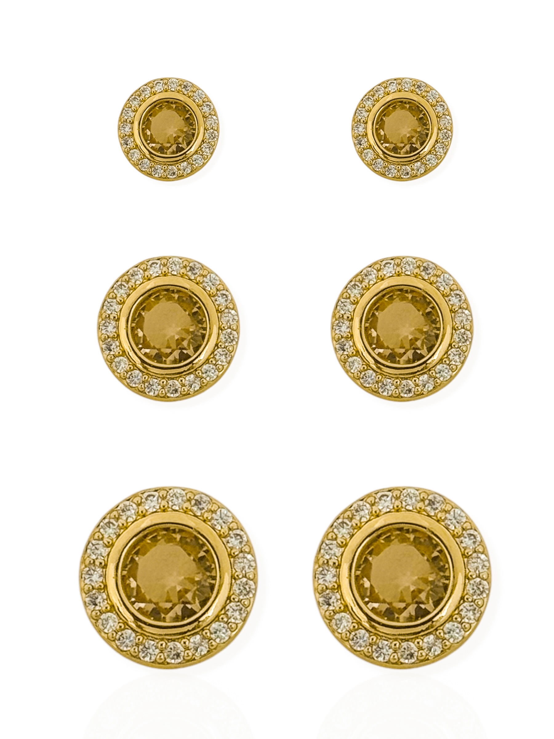 Trio de Brinco Folheado a Ouro 18k e Prata Círculos Com Zircônias Coloridos