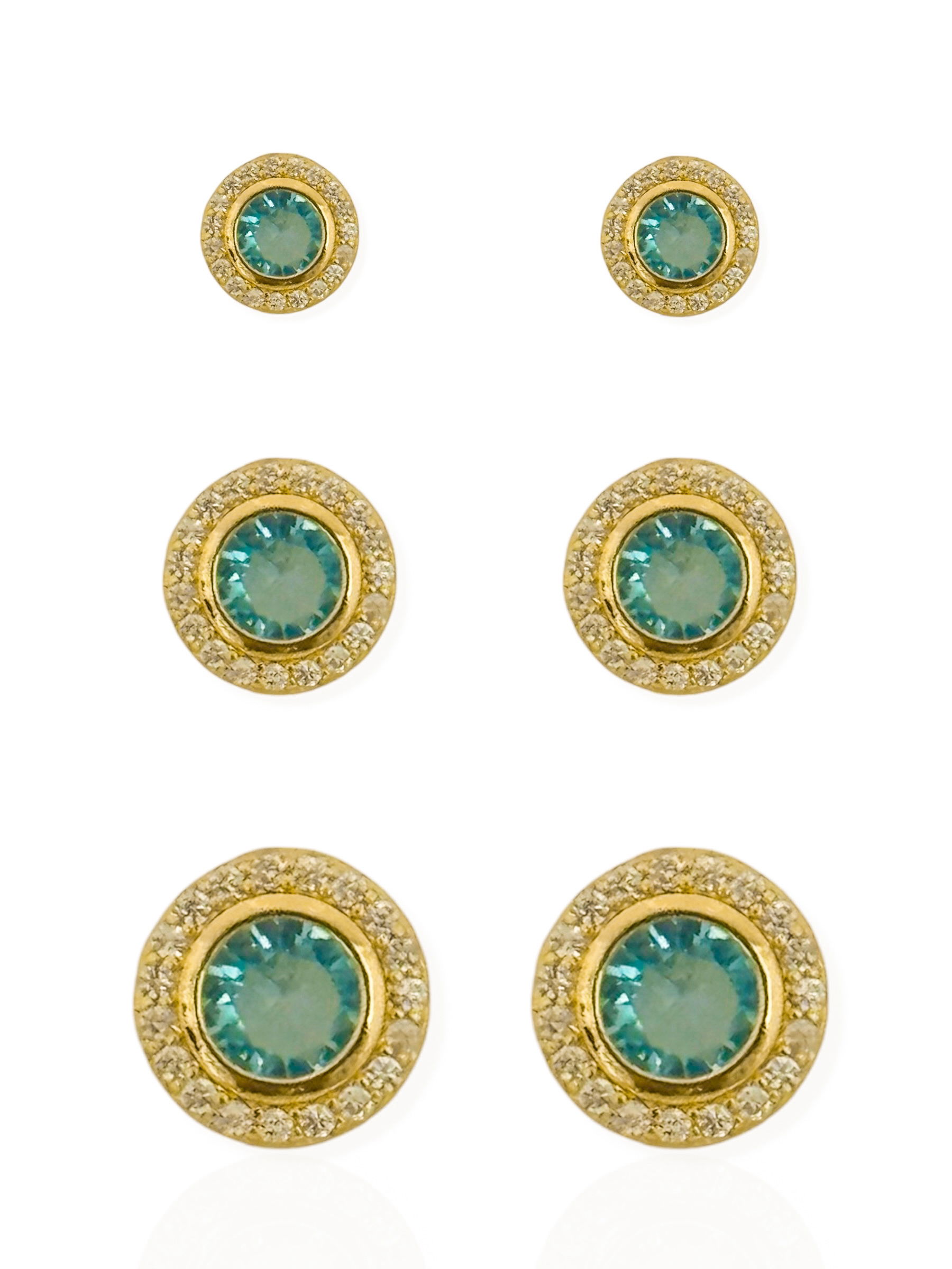 Trio de Brinco Folheado a Ouro 18k e Prata Círculos Com Zircônias Coloridos