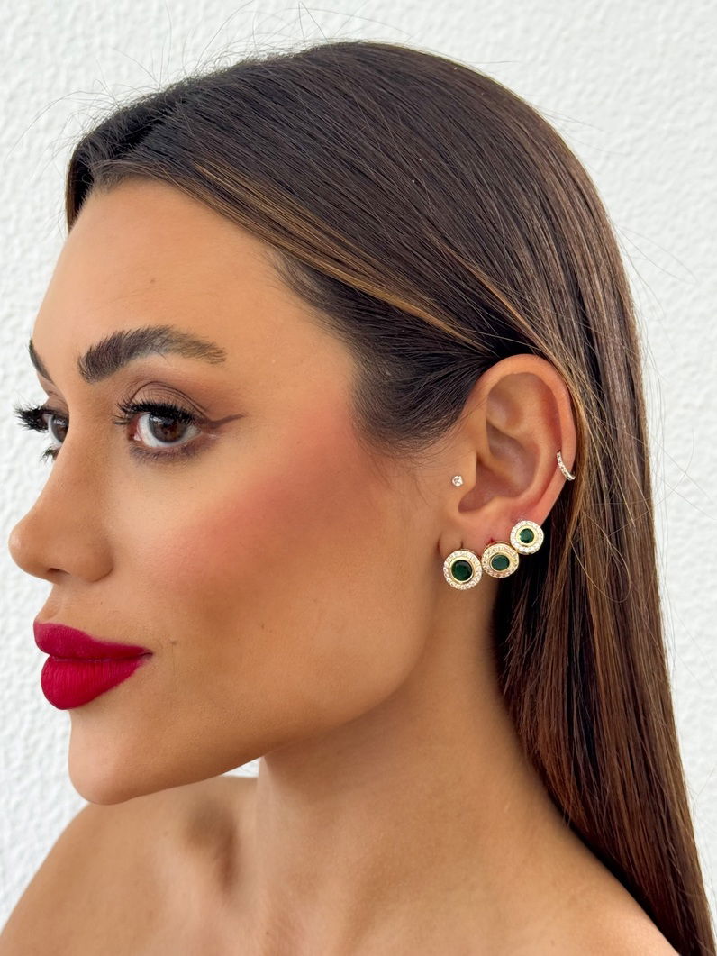 Trio de Brinco Folheado a Ouro 18k e Prata Círculos Com Zircônias Coloridos