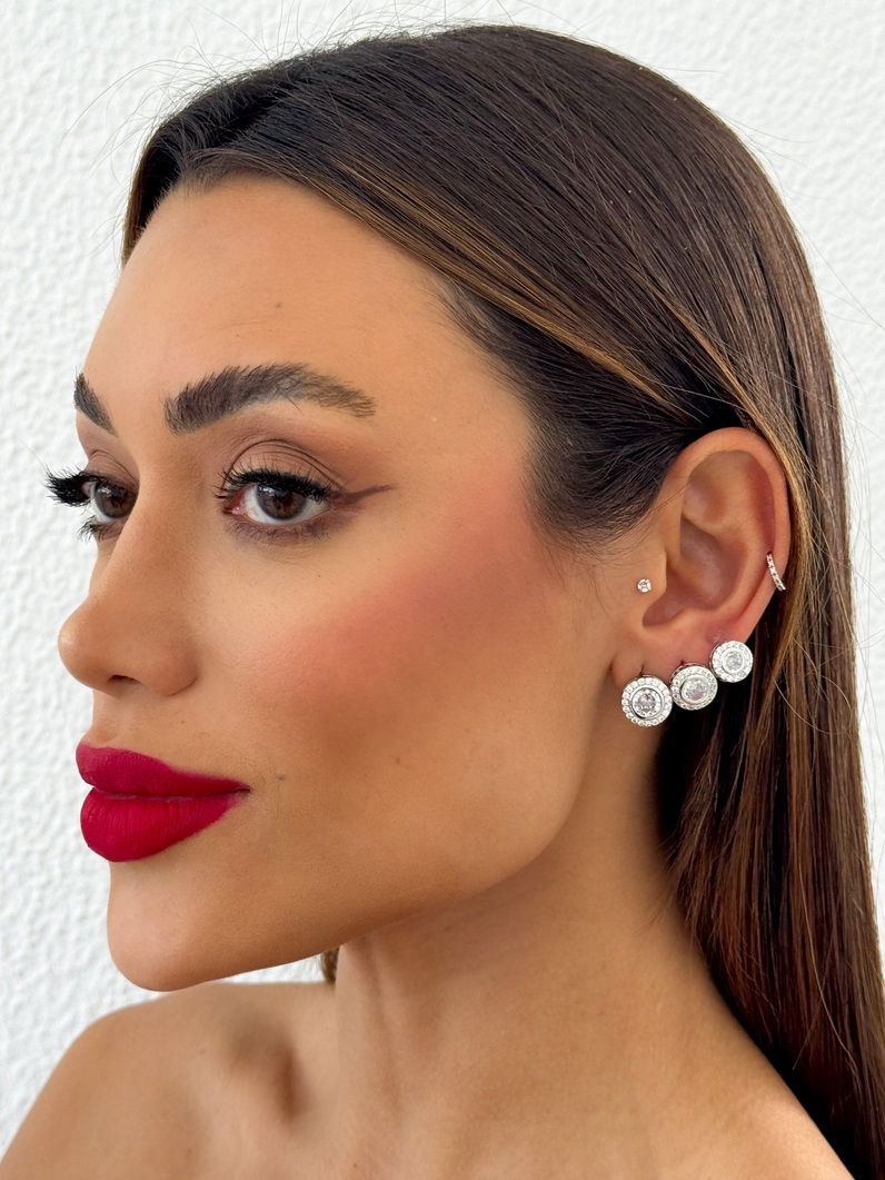 Trio de Brinco Folheado a Ouro 18k e Prata Círculos Com Zircônias Coloridos