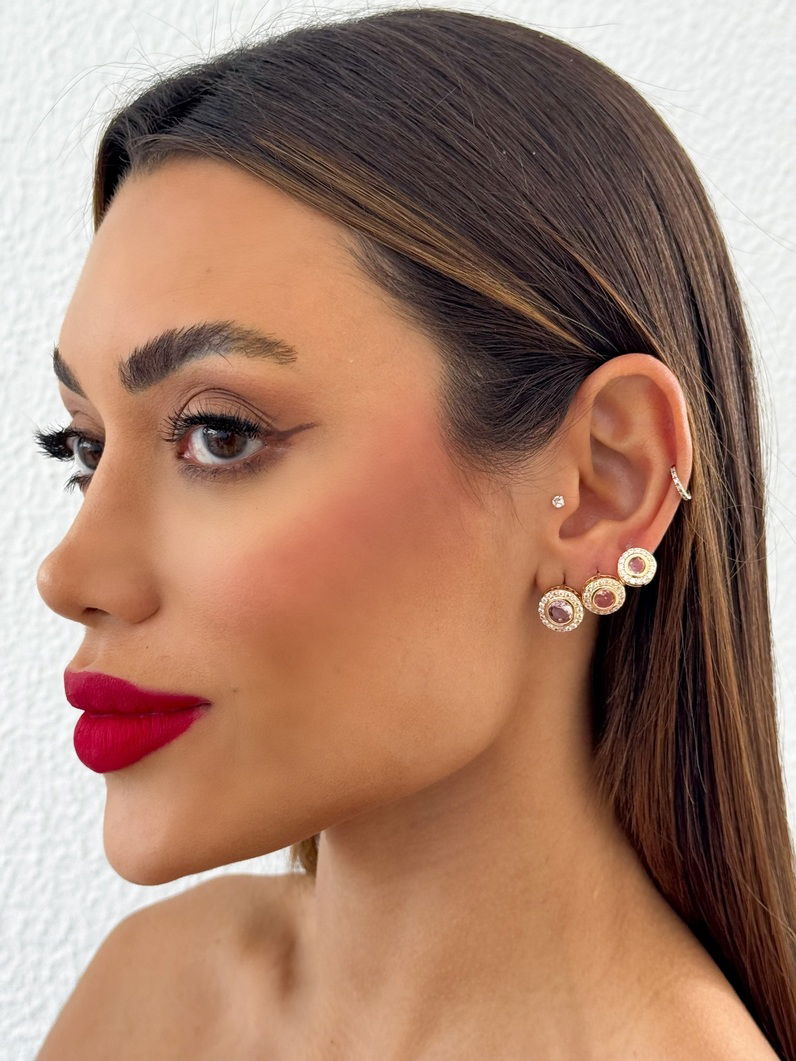 Trio de Brinco Folheado a Ouro 18k e Prata Círculos Com Zircônias Coloridos