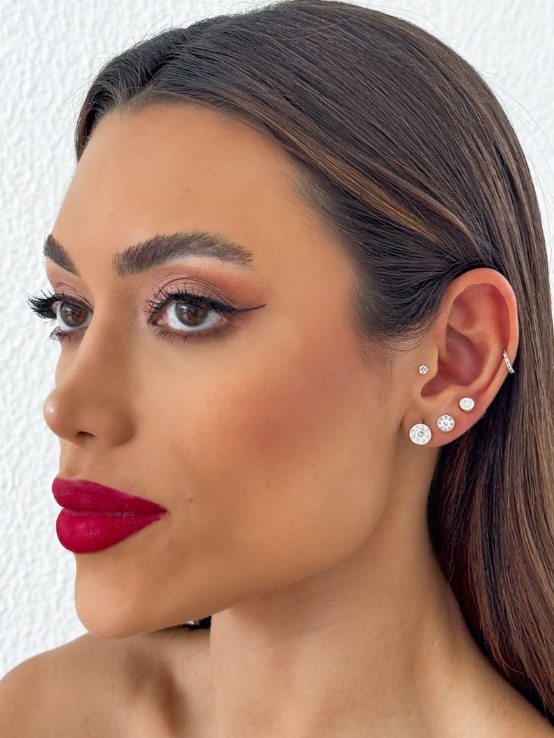 Trio de Brinco Folheado a Ouro 18k e Prata Circulos Cravejados