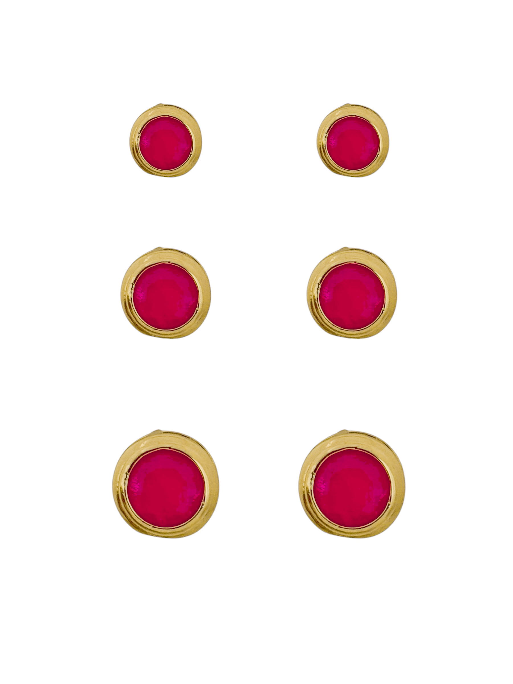 Trio de Brinco Folheado a Ouro 18k e Prata Circulos Resinados Coloridos