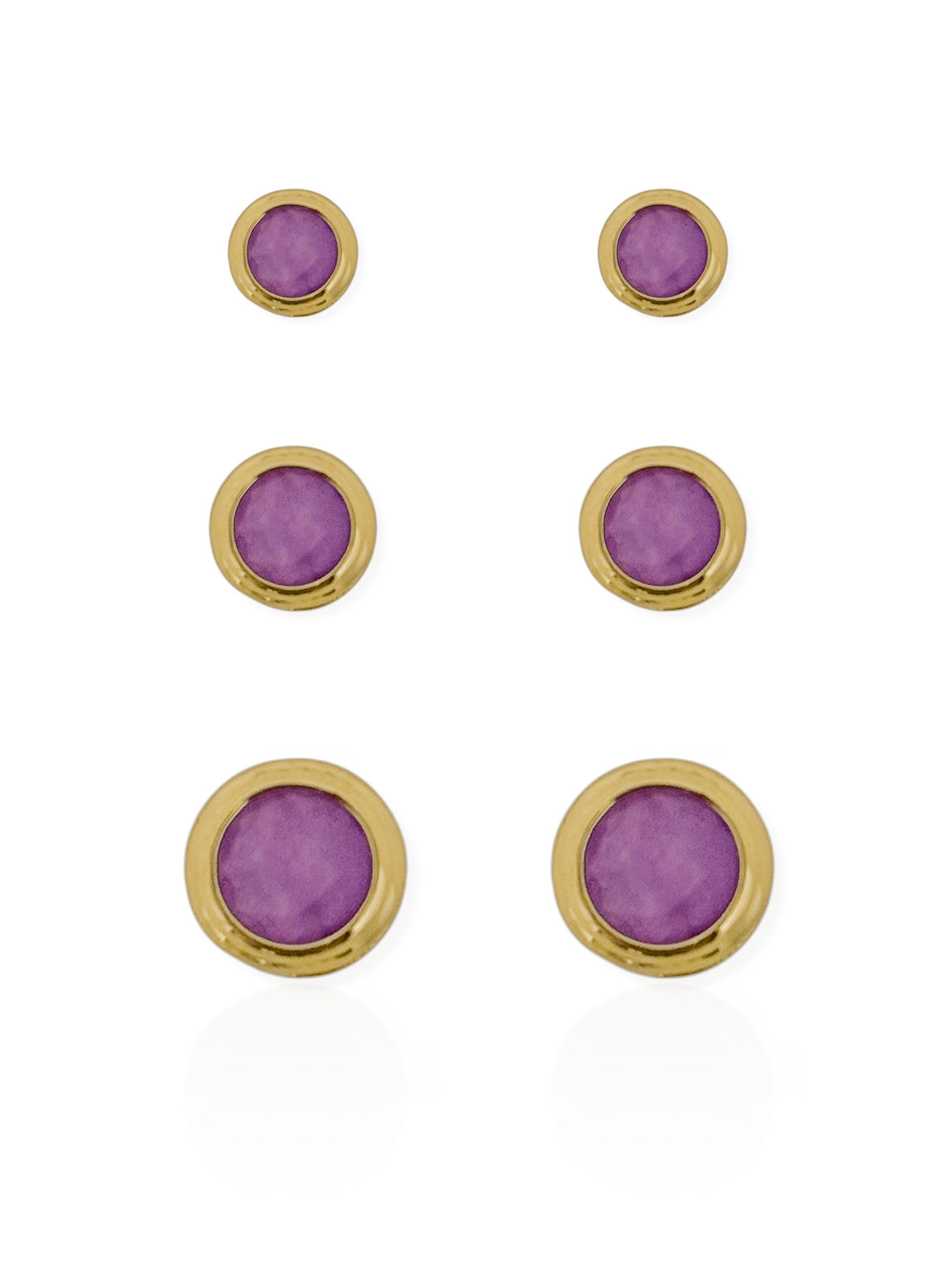 Trio de Brinco Folheado a Ouro 18k e Prata Circulos Resinados Coloridos