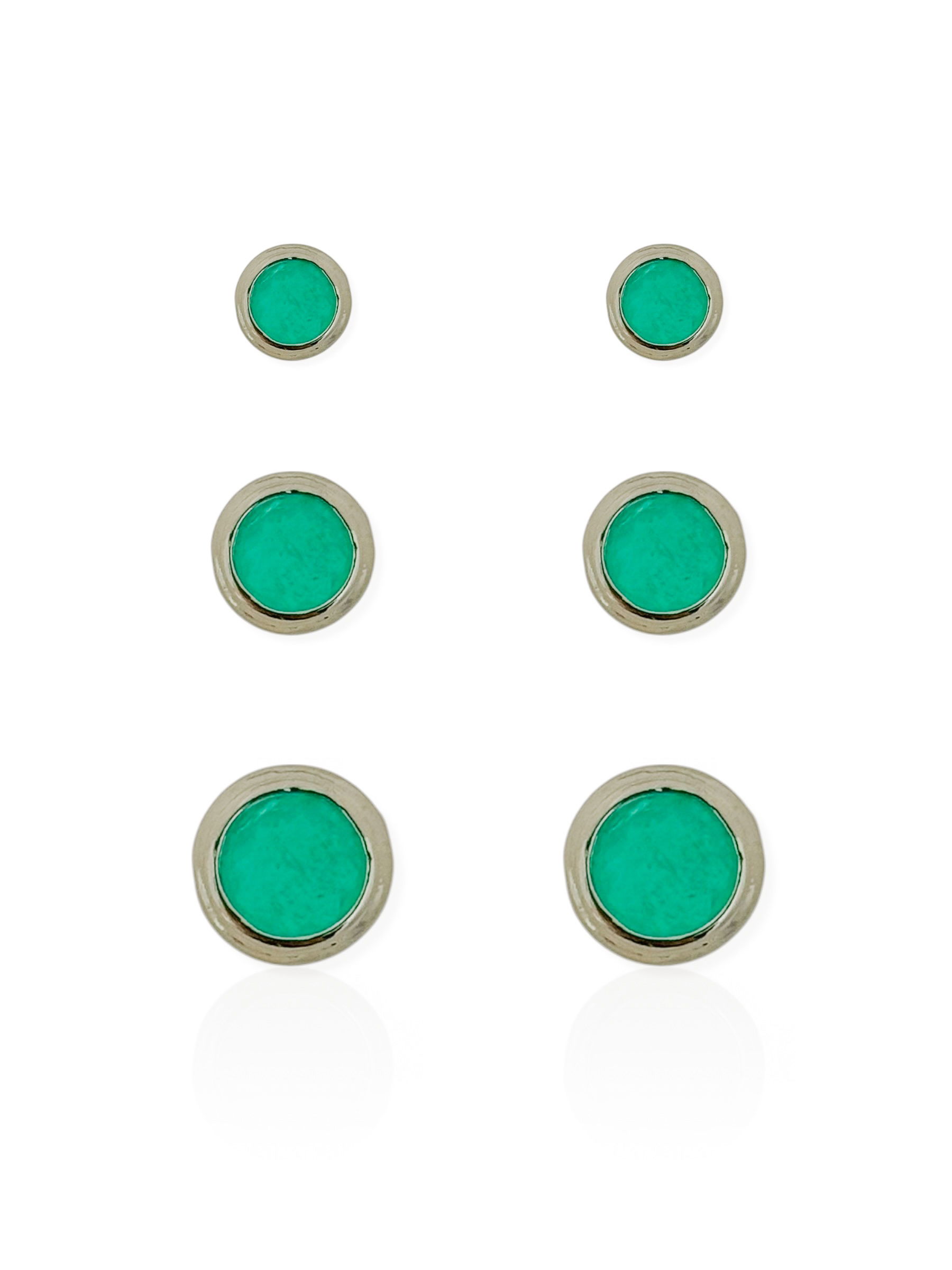 Trio de Brinco Folheado a Ouro 18k e Prata Circulos Resinados Coloridos