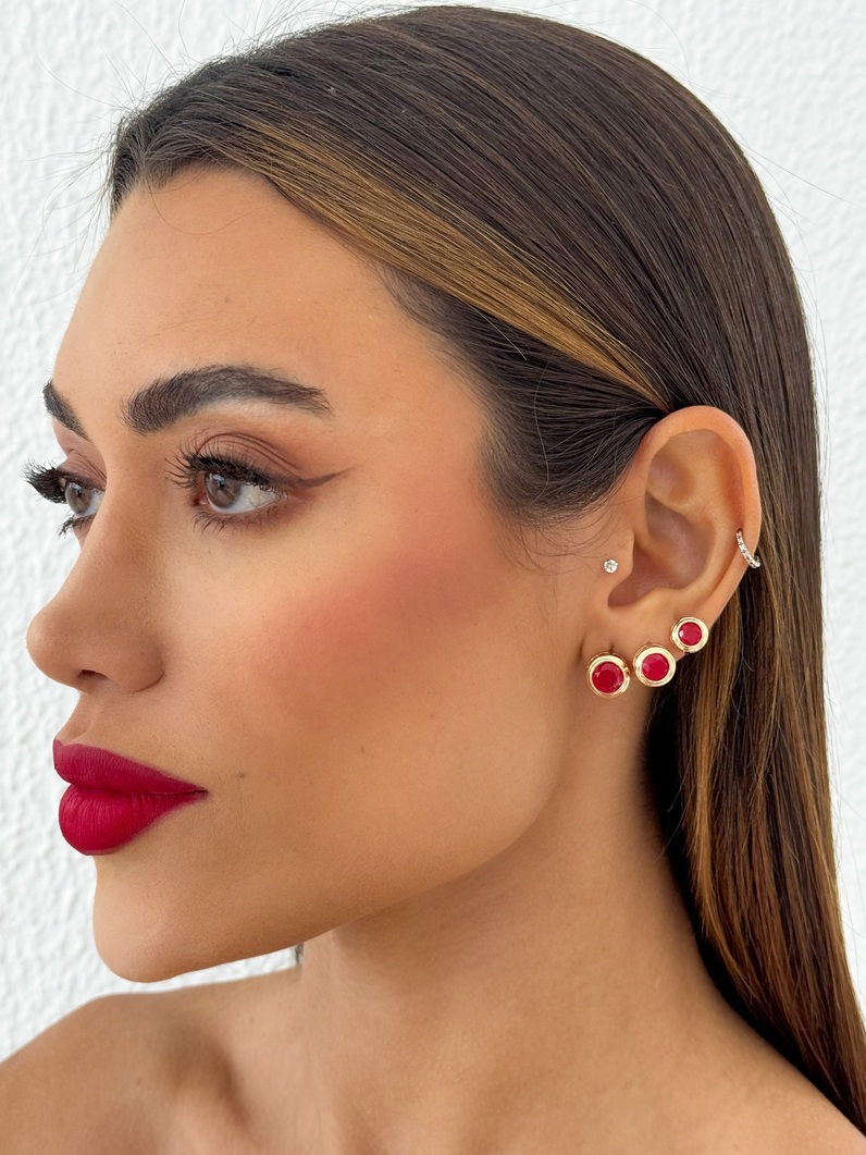 Trio de Brinco Folheado a Ouro 18k e Prata Circulos Resinados Coloridos