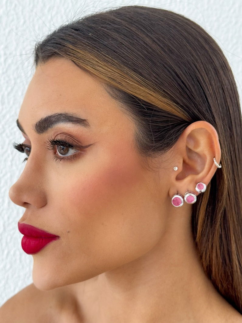 Trio de Brinco Folheado a Ouro 18k e Prata Circulos Resinados Coloridos