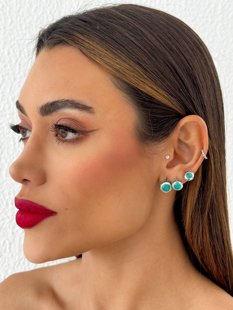 Trio de Brinco Folheado a Ouro 18k e Prata Circulos Resinados Coloridos