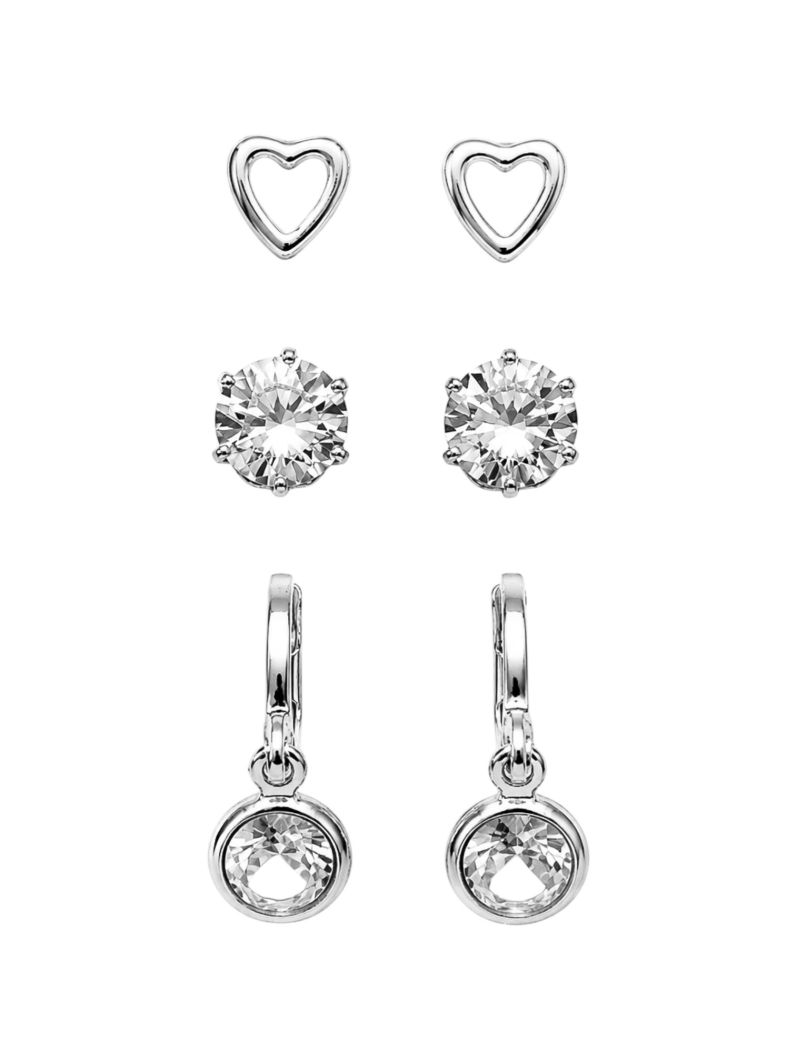 Trio de Brinco Folheado a Ouro 18k e Prata Coração,Ponto de Luz e Argola
