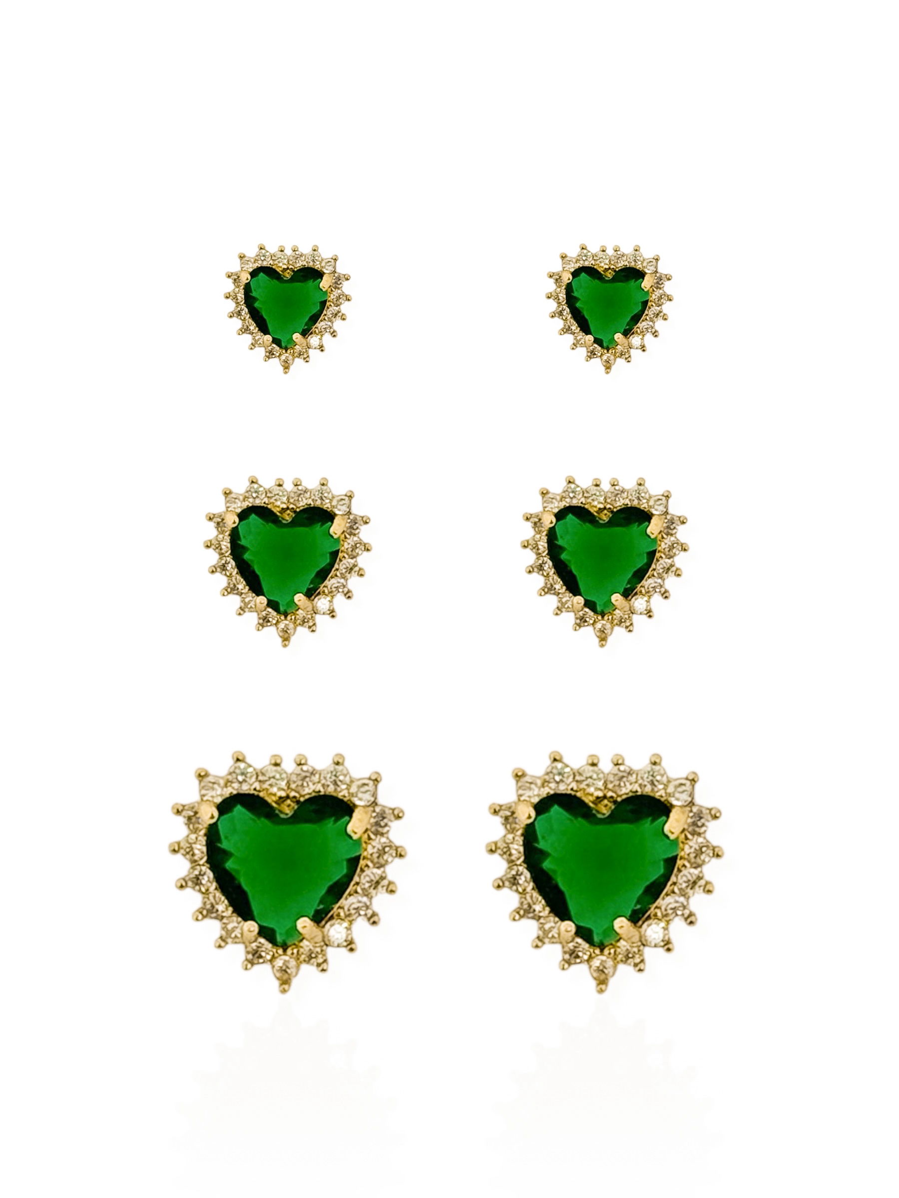 Trio de Brinco Folheado a Ouro 18k e Prata Corações Cristal