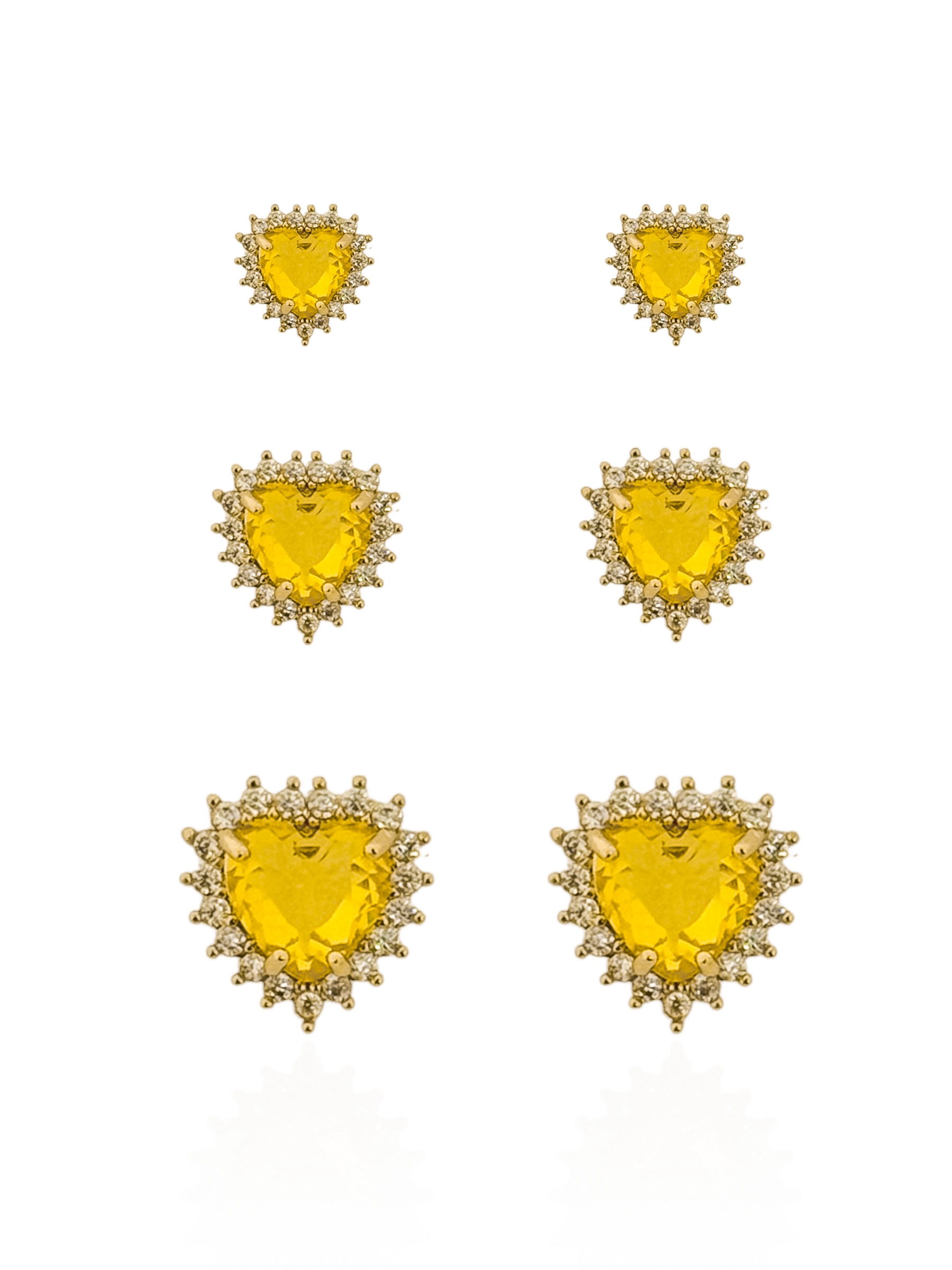 Trio de Brinco Folheado a Ouro 18k e Prata Corações Cristal