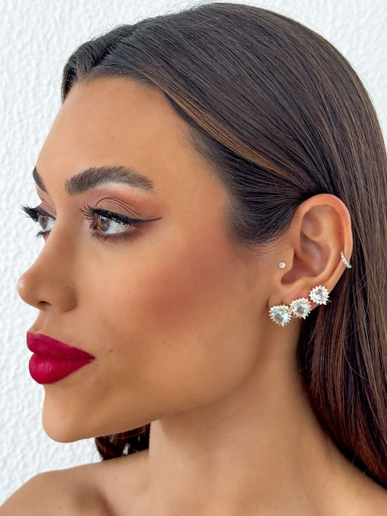 Trio de Brinco Folheado a Ouro 18k e Prata Corações Cristal