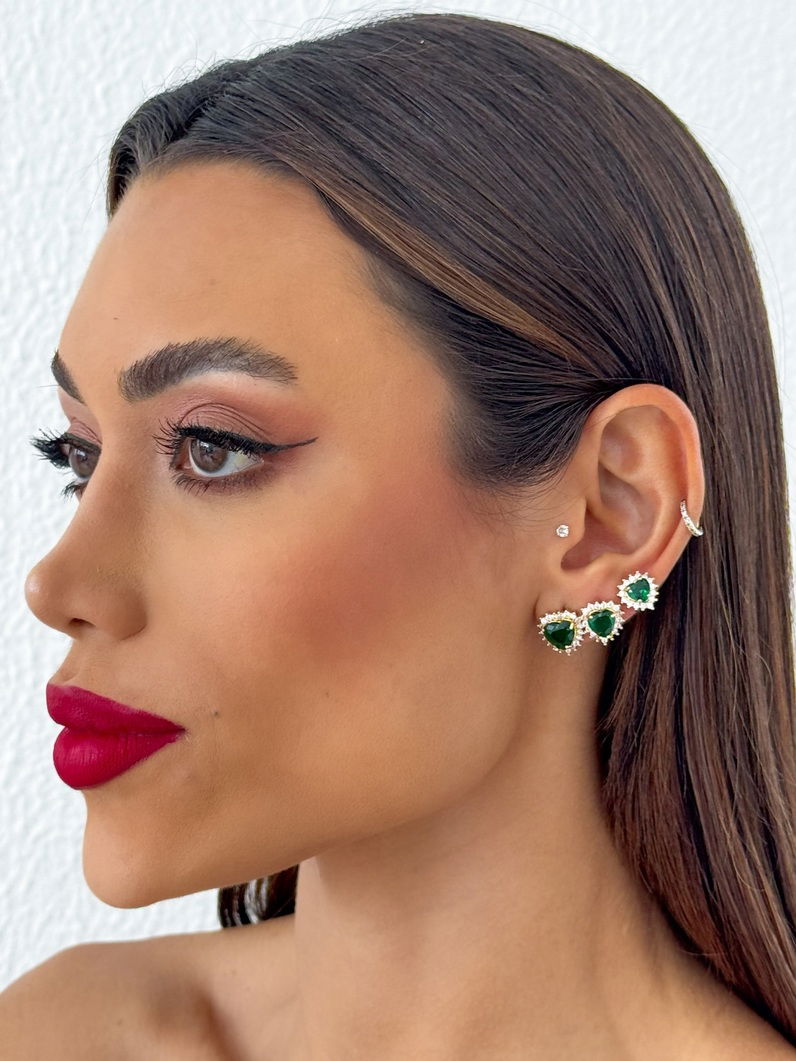 Trio de Brinco Folheado a Ouro 18k e Prata Corações Cristal