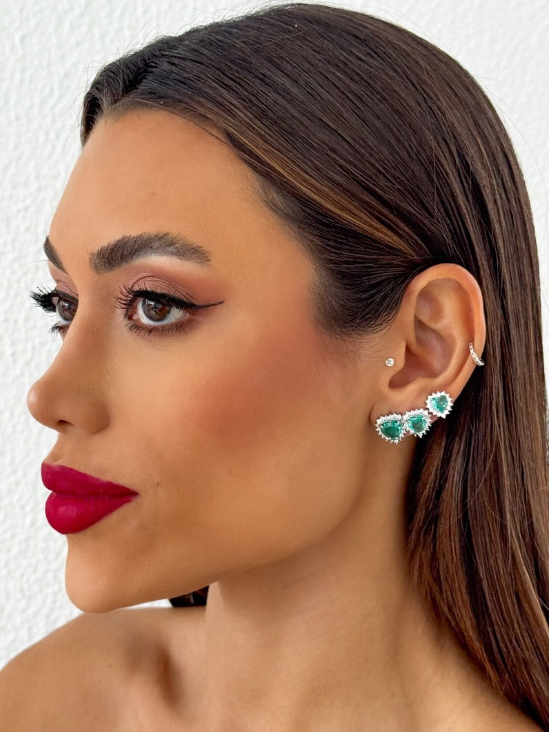 Trio de Brinco Folheado a Ouro 18k e Prata Corações Cristal