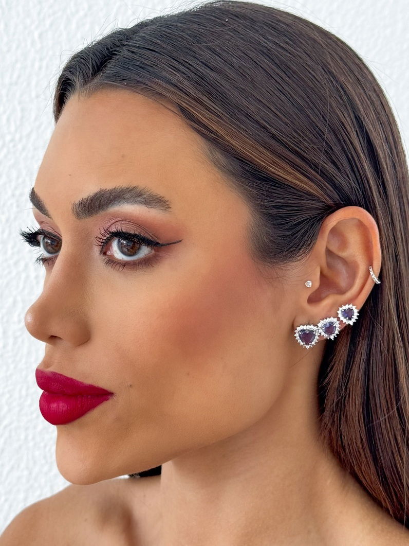 Trio de Brinco Folheado a Ouro 18k e Prata Corações Cristal