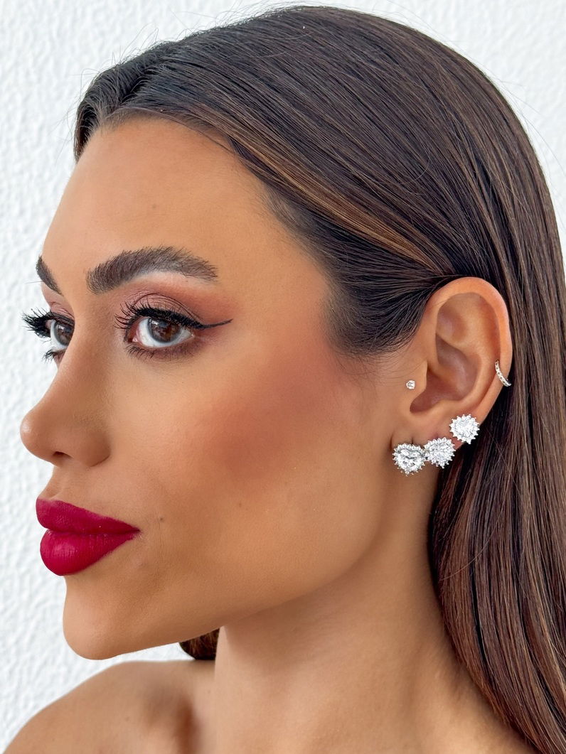 Trio de Brinco Folheado a Ouro 18k e Prata Corações Cristal