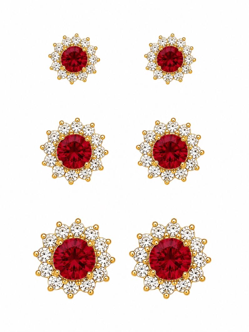 Trio de Brinco Folheado a Ouro 18k e Prata Cristal Com Zircônias