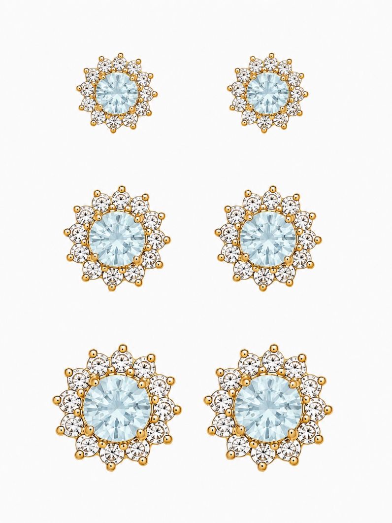 Trio de Brinco Folheado a Ouro 18k e Prata Cristal Com Zircônias