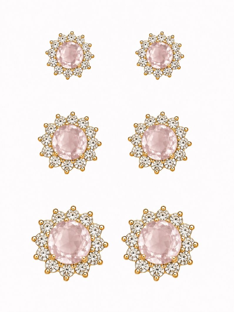 Trio de Brinco Folheado a Ouro 18k e Prata Cristal Com Zircônias