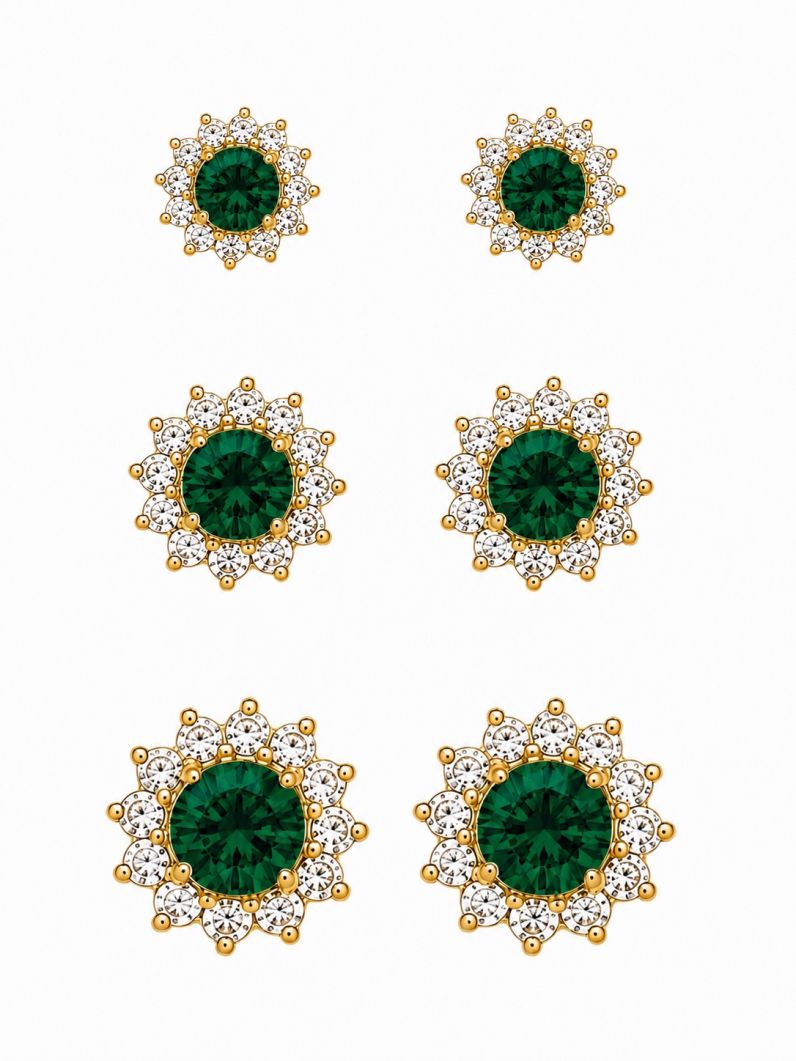 Trio de Brinco Folheado a Ouro 18k e Prata Cristal Com Zircônias