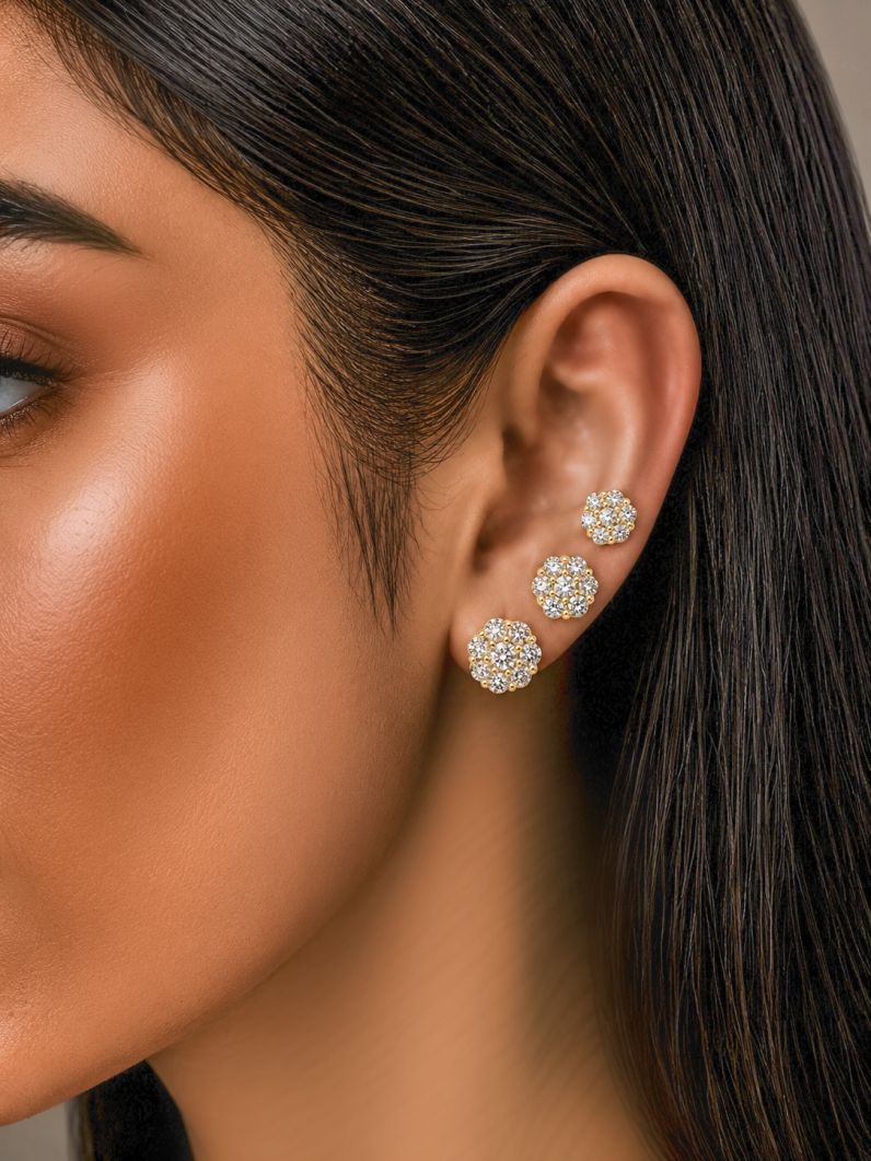 Trio de Brinco Folheado a Ouro 18k e Prata Design Flor Cravejada