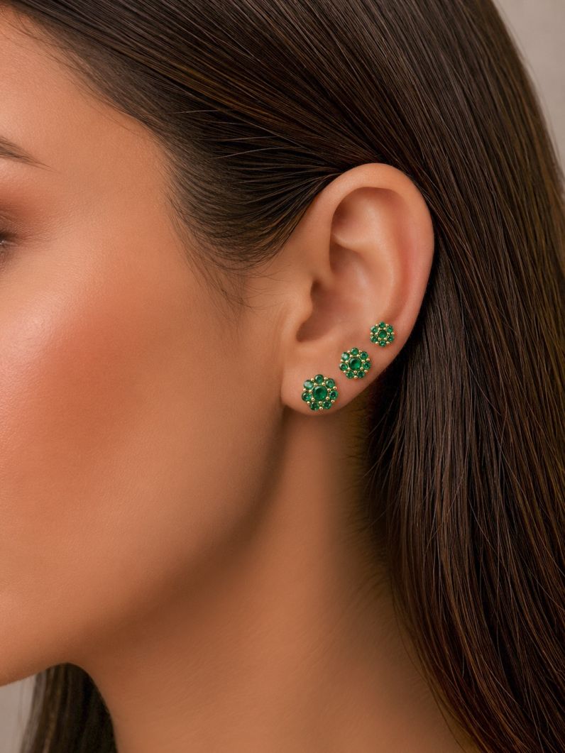 Trio de Brinco Folheado a Ouro 18k e Prata Design Flor Cravejada