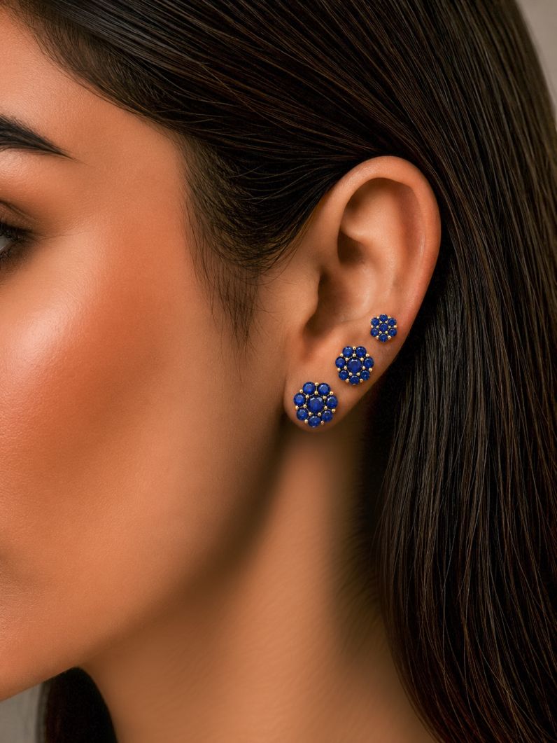 Trio de Brinco Folheado a Ouro 18k e Prata Design Flor Cravejada