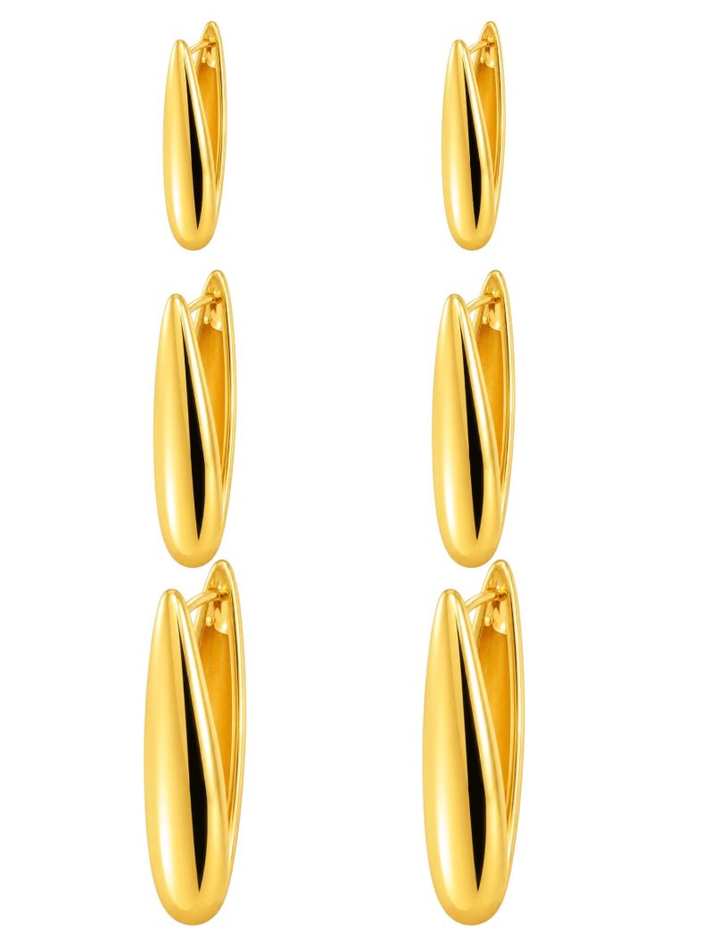 Trio de Brinco Folheado a Ouro 18k e Prata Design Gota Longa