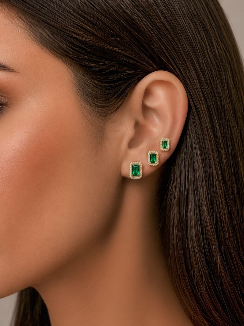 Trio de Brinco Folheado a Ouro 18k e Prata Design Quadrado Cravejado