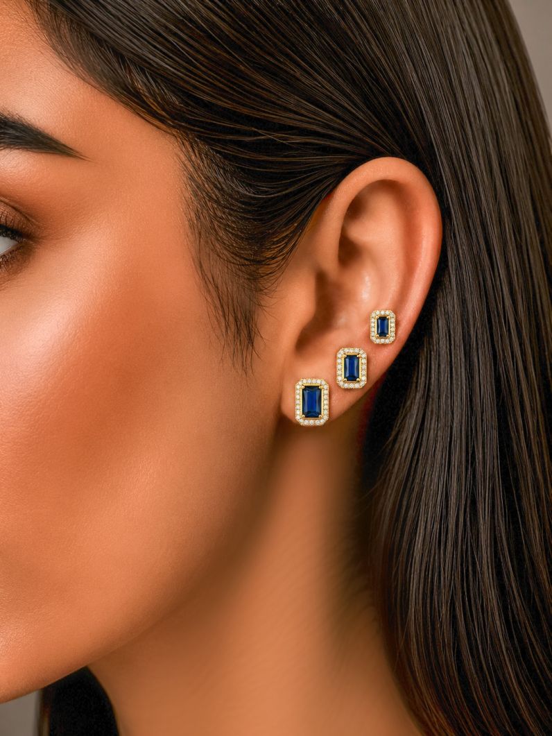 Trio de Brinco Folheado a Ouro 18k e Prata Design Quadrado Cravejado