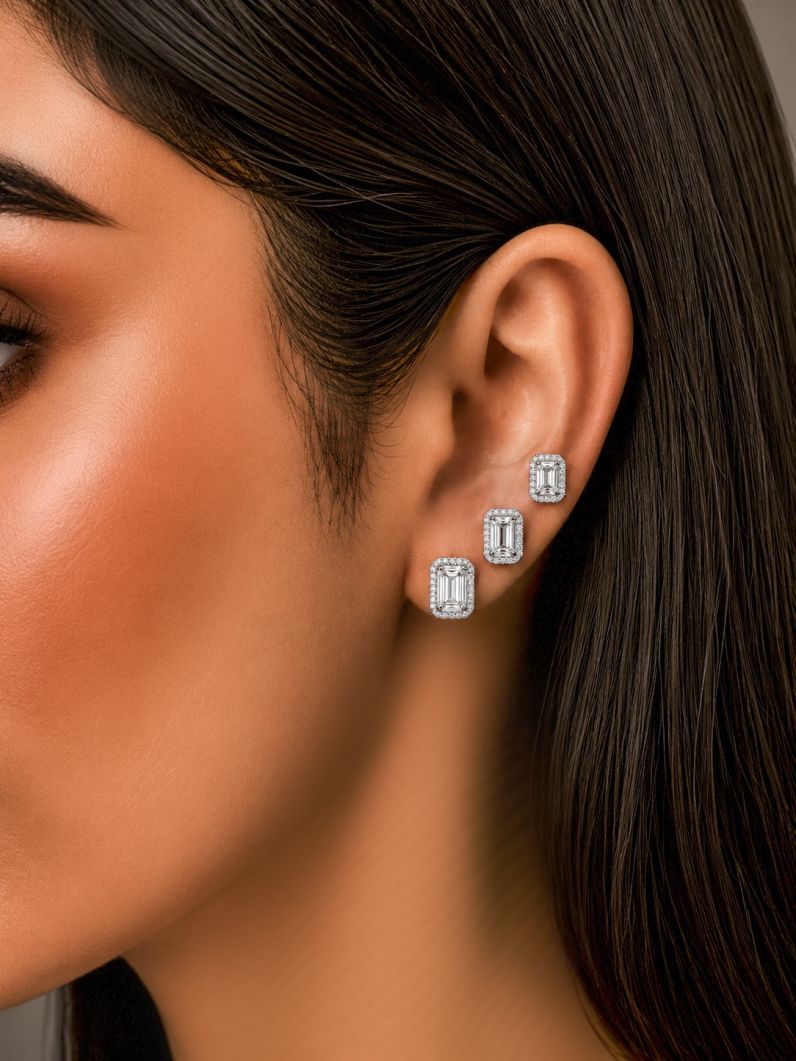 Trio de Brinco Folheado a Ouro 18k e Prata Design Quadrado Cravejado