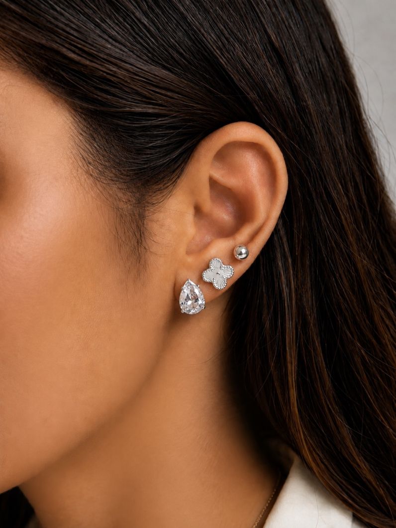 Trio de Brinco Folheado a Ouro 18k e Prata Esfera, Inspiração e Gota